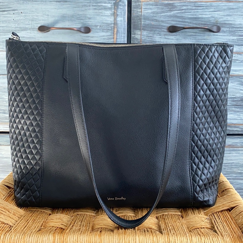 Vera Bradley Black Leather Tote With Dust Bag